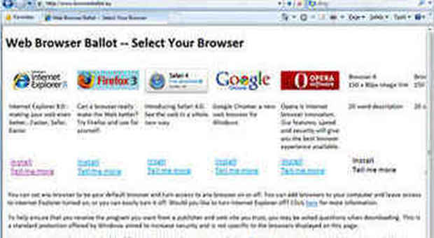 La schermata che consente di scegliere il browser preferito