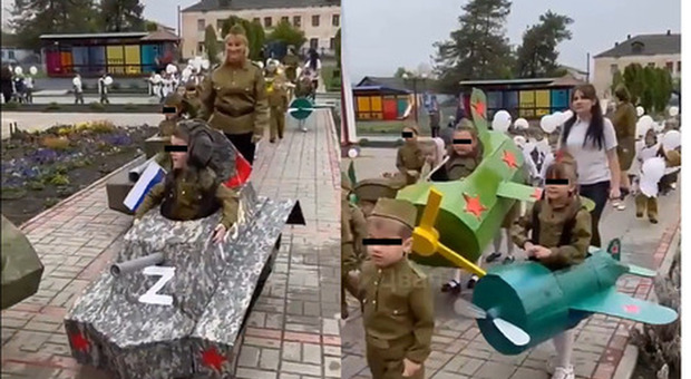 Russia, il video choc dei bambini in "parata militare" all'asilo: sfilano vestiti da carri armati e bombardieri
