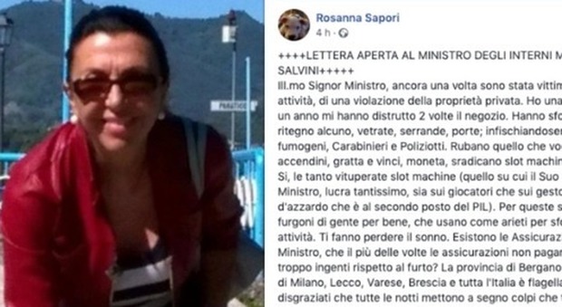 Tabaccaia perseguitata dai ladri scrive a Salvini: «Da 6 giorni dormo in negozio»: la lettera su Fb
