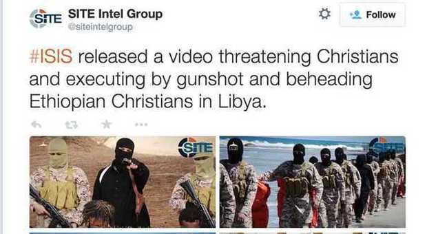 Nuovo video dell'Isis minaccia i cristiani e mostra l'uccisione di cristiani etiopi rapiti in Libia (Twitter/Site)
