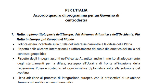 Centrodestra, il programma delle elezioni di Meloni, Salvini e Berlusconi: «Per l'Italia»