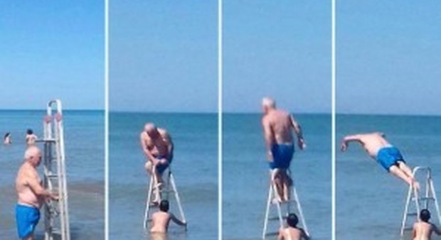 In spiaggia come alle Olimpiadi: trampolino fai-da-te in mare, la foto diventa virale