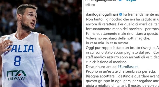 Danilo Gallinari, lesione al menisco e salta gli Europei: «Fa tremendamente male»