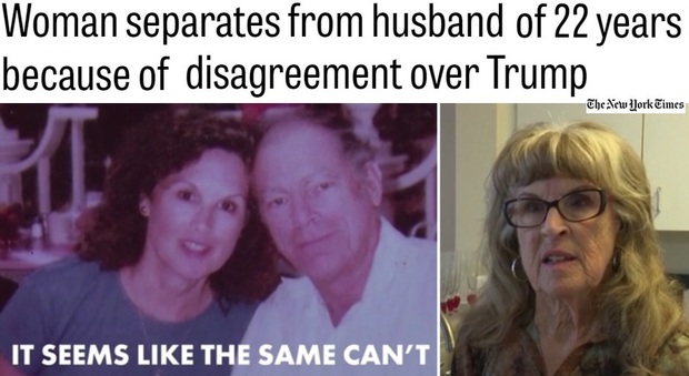 "Ha votato Trump, non ci posso credere": lascia il marito dopo 22 anni di matrimonio