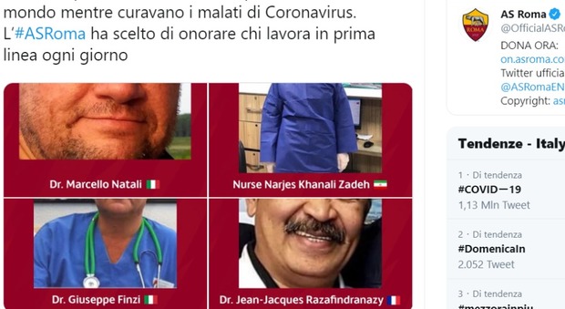 La Roma ricorda i medici che hanno perso la vita per il coronavirus: «Sono 18 solo in Italia»