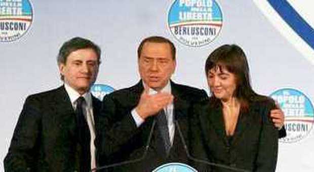 Renata Polverini con Berlusconi e Alemanno (foto Faccilongo - Toiati)