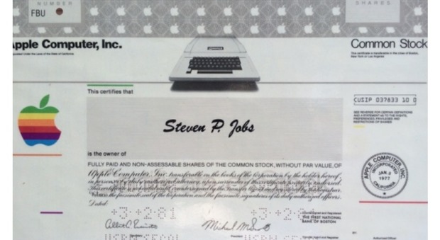 La prima azione di Steve Jobs, in vendita su http://momentsintime.com/