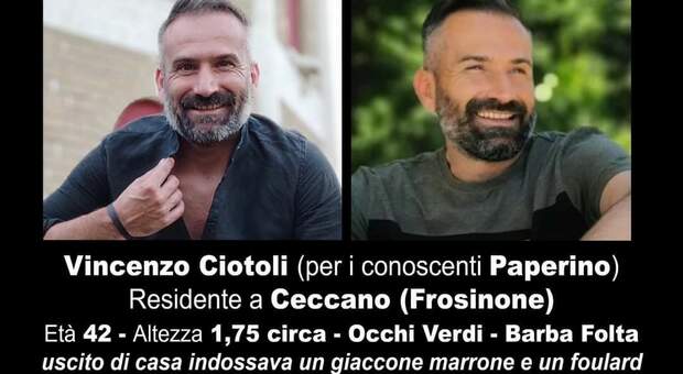Vincenzo Ciotoli, 42 anni, scomparso da Ceccano