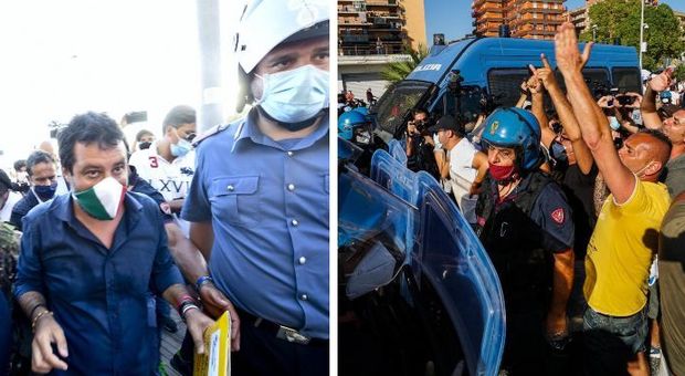 Focolaio Mondragone, altri 23 casi. Salvini, alta tensione e cariche della polizia: stop al comizio