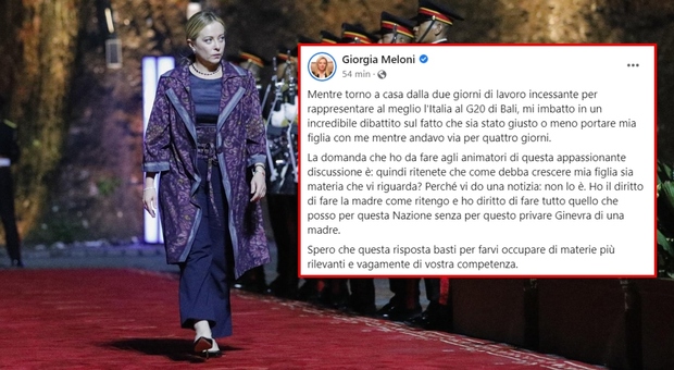 Meloni e la polemica sulla figlia Ginevra a Bali: «Sarò premier senza privarla di una madre»