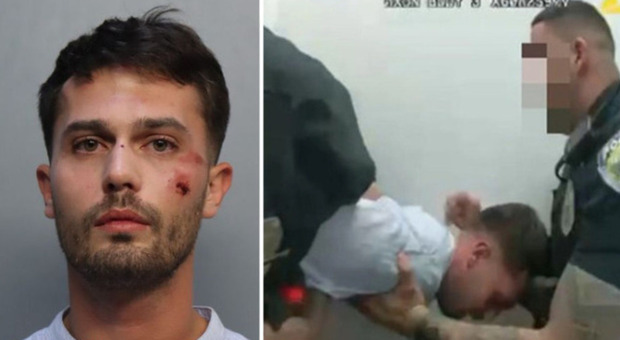Matteo Falcinelli, studente italiano arrestato a Miami e incaprettato in cello per 13'. Le immagini choc