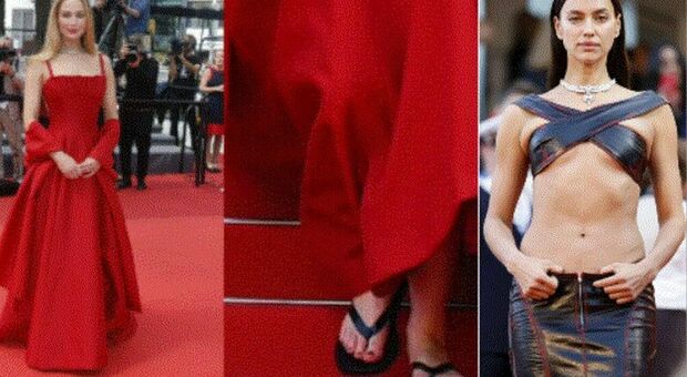 Cannes 2023, look pagelle: Jennifer Lawrence con le infradito (10), Irina Shayk addominali in mostra (5), il "re" Jude Law (9)
