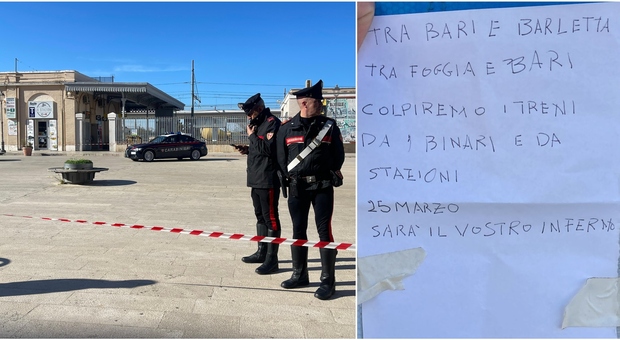 Allarme bomba, il biglietto: “ Tra Bari e Barletta, tra Foggia e Bari colpiremo i treni da binari e stazioni. 25 marzo sarà il vostro inferno"