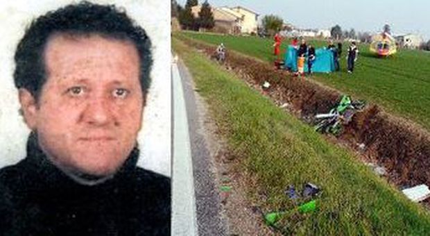 Maurizio Roncoletta e la moto dopo l'incidente (Candid Camera)