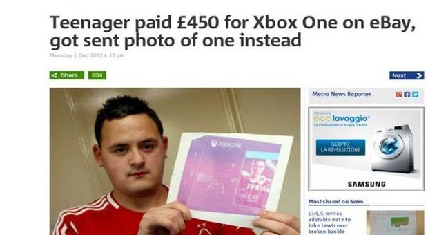 Compra una XboxOne su eBay a 538 euro per il figlio: gli arriva solo la foto della console