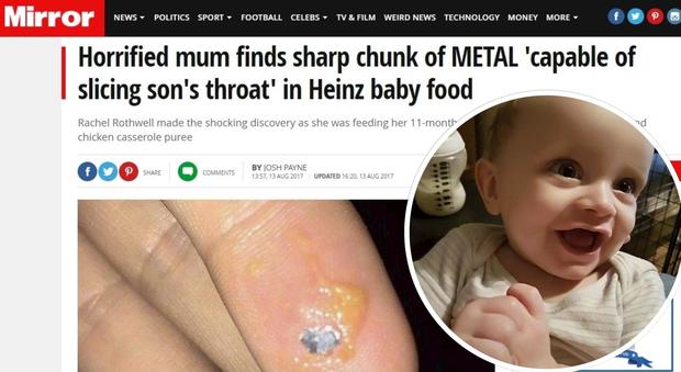 "Il mio bimbo poteva morire", la scoperta choc di una mamma nell'omogeneizzato del figlio (Mirror.co.uk)