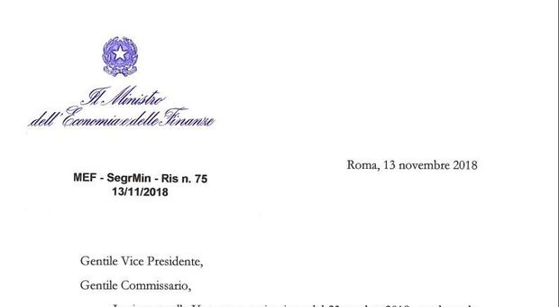 Manovra, la lettera del Ministro Tria alla Commissione Ue