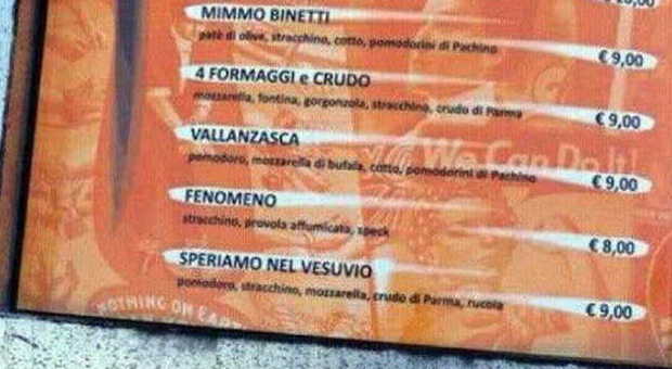 "Speriamo nel Vesuvio" nome della pizza E si scatena una feroce polemica