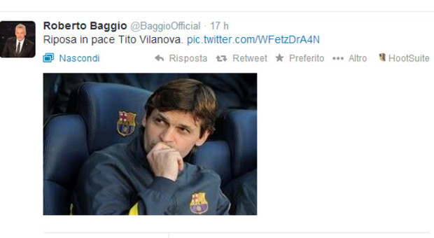 Tweet di Roby Baggio: «Riposa in pace, Tito»