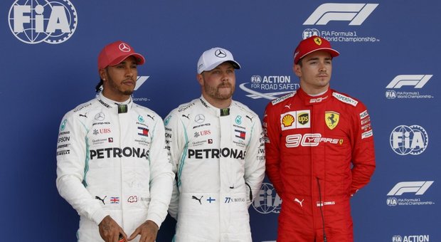 da sinistra Hamilton, Bottas e Leclerc