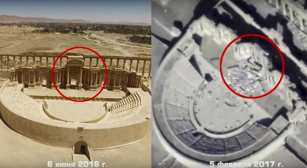 Siria, nuovo scempio dell'Isis a Palmira: le immagini dal drone pubblicate dalla Difesa russa