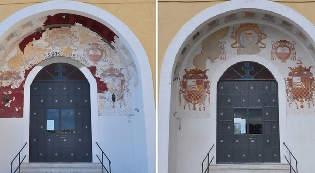 Nuova luce a S.Maria del Parto Restaurati gli affreschi del portale
