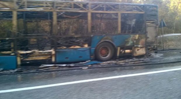 Bus Cotral in fiamme sulla Salaria, intervento dei vigili del fuoco. Traffico rallentato