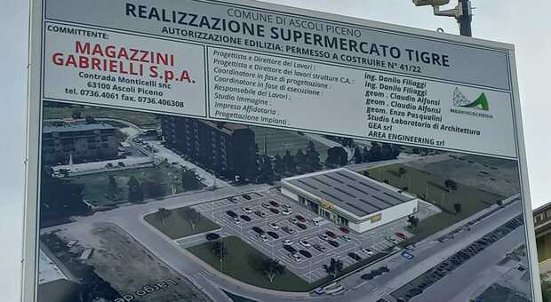 Invasione di supermercati ad Ascoli: al via tre cantieri nel 2023. Così rifiorisce il commercio. Il cartello a Monticelli nel cantiere per il nuovo supermercato di Gabrielli