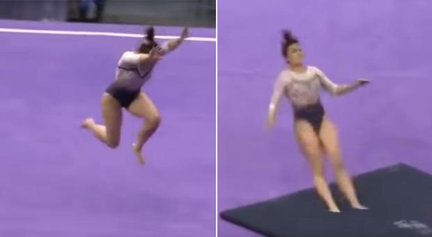 Samantha, infortunio choc della ginnasta: dopo il salto si rompe entrambe le gambe. Il video del terribile incidente