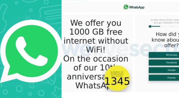 WhatsApp e il messaggio che promette 1000 GB in regalo: «Non apritelo, è una truffa»