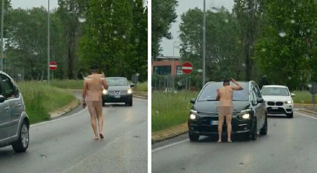 Ubriaco nudo per le strade di Villorba "sfida" le auto