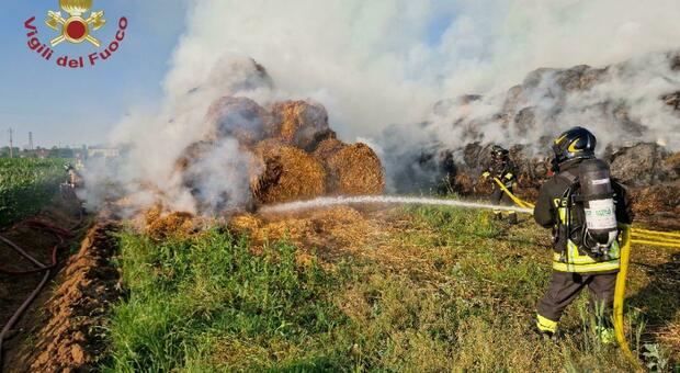 Incendio in un'azienda agricola di Morgano, rotoballe a fuoco. L'appello del sindaco: «Chiudete le finestre»