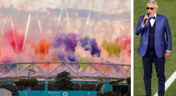 Totti e Bocelli, lo spettacolo a colori dell’Olimpico. Poi gol, proteste e cori dagli spalti