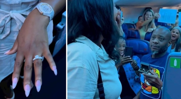 Proposta di matrimonio a novemila metri di altezza: la sorpresa in aereo coinvolge tutti i passeggeri