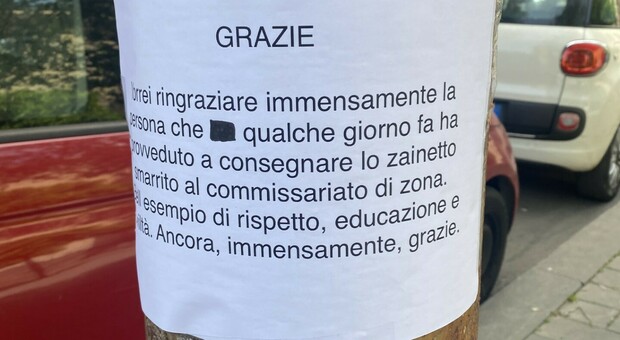 Roma «esempio di rispetto, educazione e civilità», spunta un biglietto vicino a una scuola a Prati. Quello zainetto ritrovato