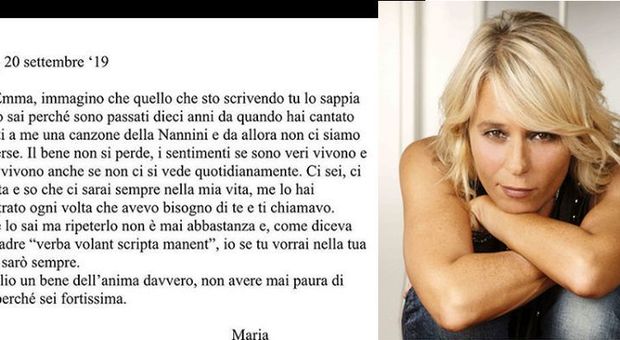 Maria De Filippi e la lettera a Emma Marrone: «Non avere paura ci sarò sempre, ti voglio un bene dell'anima»