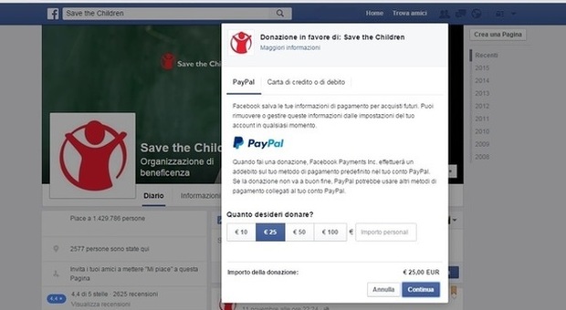 Facebook, arriva la funzione per le donazioni: basta un clic