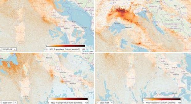 Coronavirus, cala lo smog sul nord Italia: il satellite mostra le immagini