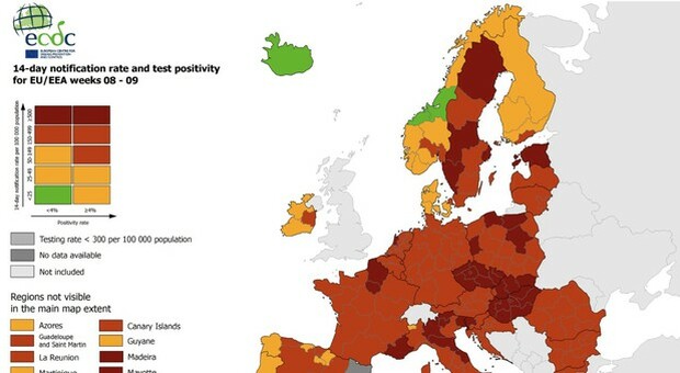 Italia sempre più rossa nelle mappe Ecdc