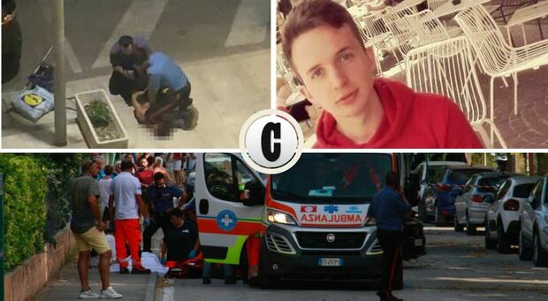 Nella foto, in alto a sinistra la cattura del killer. Accanto Klajdi Bitri, il 23enne ucciso a fiocinate oggi a Sirolo