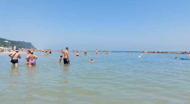 Il mare di Pesaro, spiaggia e specchio d'acqua super affollate