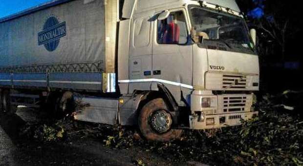 Il camion dell'incidente a Porto Potenza Picena