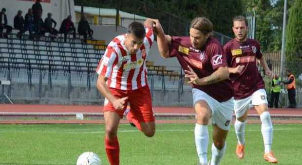L'attaccante Giordano Fioretti in azione con la maglia della Maceratese