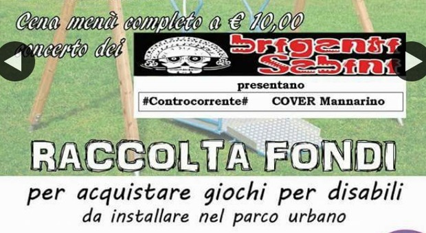 Rieti, oggi a Poggio Moiano raccolta fondi per giochi per disabili. In serata cover di Mannarino.