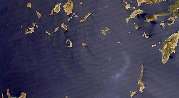Una veduta dal satellite della Grecia e delle isole nell'Egeo