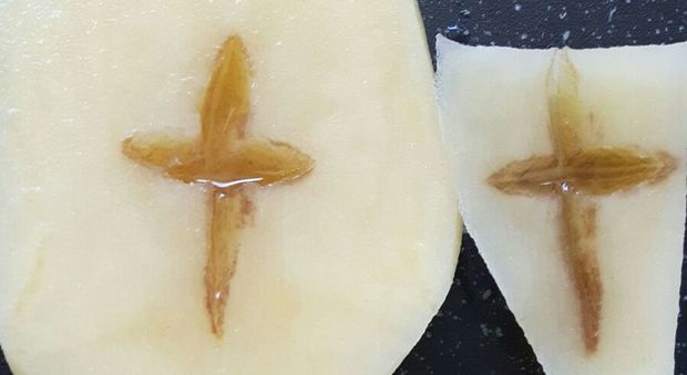 La croce cristana nella patata tagliata a Roma