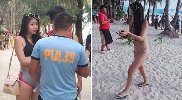 Turista arrestata e multata per aver indossato un bikini a «spago». Lei spiega: «È una forma d’arte»
