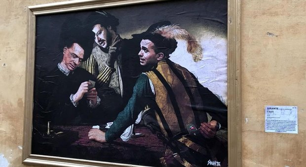 Vicino al Quirinale spunta un murales: Berlusconi, Salvini e Di Maio come i "Bari" di Caravaggio. Subito rimosso