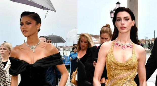 Sfilata di stelle al party di Bulgari a palazzo Ducale: le super attrici Anne Hathaway e Zendaya incantano i fan