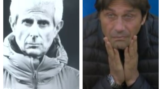 Antonio Conte piange durante il minuto di raccoglimento per Gian Piero Ventrone